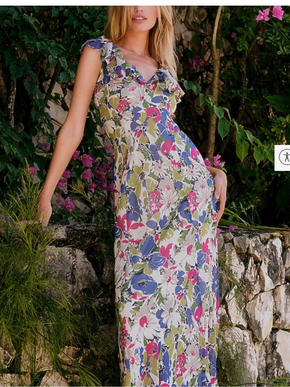 NWT Express Floral Chiffon V-Neck Flutter Sleeve Maxi Dress